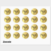 Sticker Rond CUTE MERCI moderne simple brillant feuille or (Feuille)