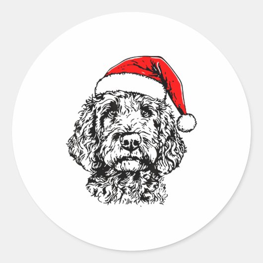 Sticker Rond Cute Merry Christmas Goldendoodle Santa Christmas  (Devant)