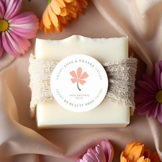 Sticker Rond Cute Minimalist Pink Rustic Flower for Artisans