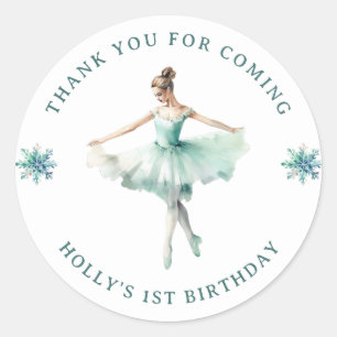 Sticker Rond Cute Mint Ballerina 1er Merci d'anniversaire