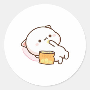 Sticker Rond Cute Mochi Peach Cat