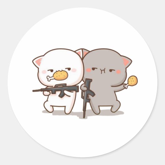 Sticker Rond Cute Mochi Peach Cat (Devant)