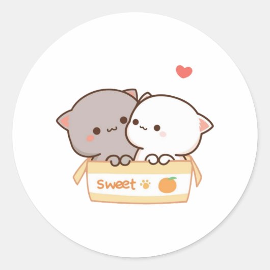 Sticker Rond Cute Mochi Peach Cat (Devant)