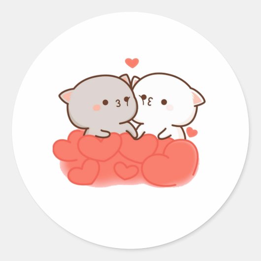 Sticker Rond Cute Mochi Peach Cat, Don Saint Valentin (Devant)