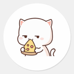 Sticker Rond Cute Mochi Peach Chat Aime Le Gâteau