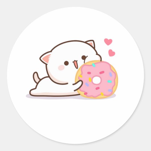 Sticker Rond Cute Mochi Pêche Chat Et Donut (Devant)