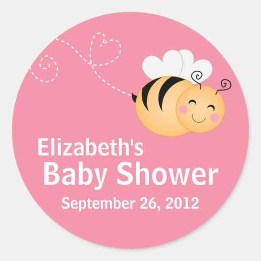 Sticker Rond Cute Modern Honey Bee Baby shower Invitation (Devant)