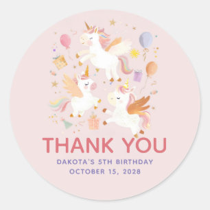 Sticker Rond Cute Moderne Pastel Unicorns Anniversaire Merci