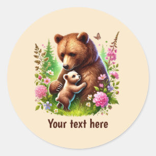 Sticker Rond Cute Momma bébé ours avec message