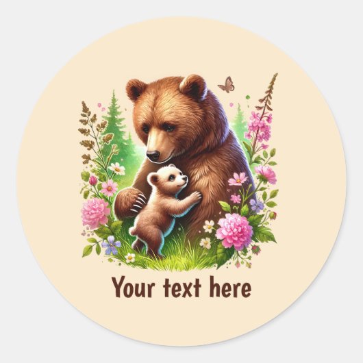 Sticker Rond Cute Momma bébé ours avec message (Devant)