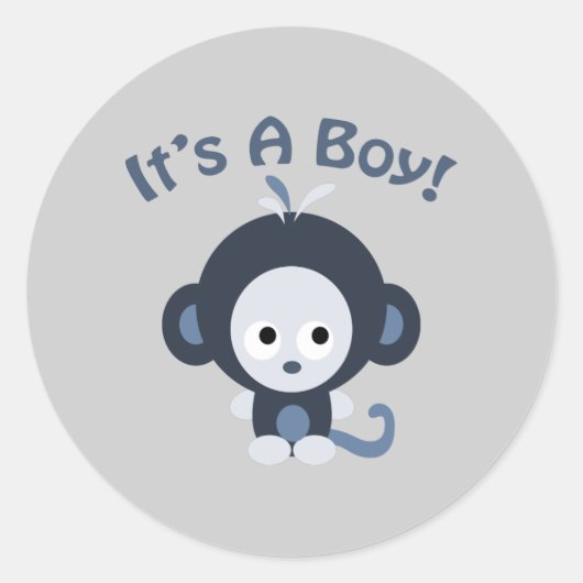 Sticker Rond Cute Monkey - C'est un garçon ! (Devant)