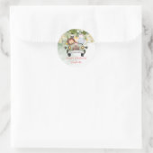 Sticker Rond Cute Monkey Race car Safari jungle fête d'annivers (Sac)