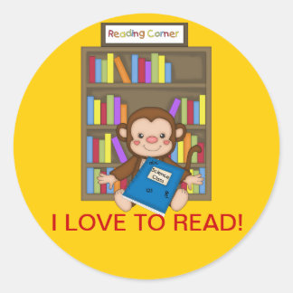 Sticker Rond Cute Monkey Retour à la lecture à l'école