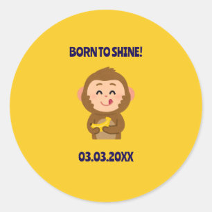 Sticker Rond Cute Monkey thème Baby shower garçon
