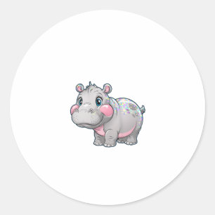 Sticker Rond Cute MOO DENG Baby Pygmy Hippo Girls Besties Crew