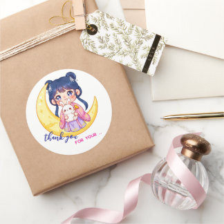 Sticker Rond Cute Moon Bunny Girl 