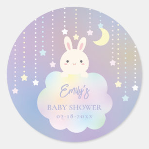 Sticker Rond Cute Moon et Stars Bunny Girl Baby shower