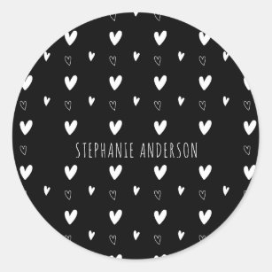 Sticker Rond Cute Motif de Coeur Scandinave Noir Personnalisé