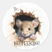 Sticker Rond Cute Mouse cadeau No Peeking (Devant)