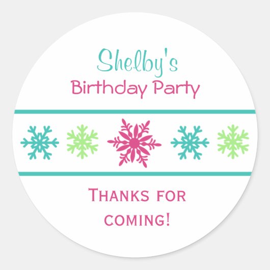 Sticker Rond Cute Multicolor Flocon de neige fête d'anniversair (Devant)