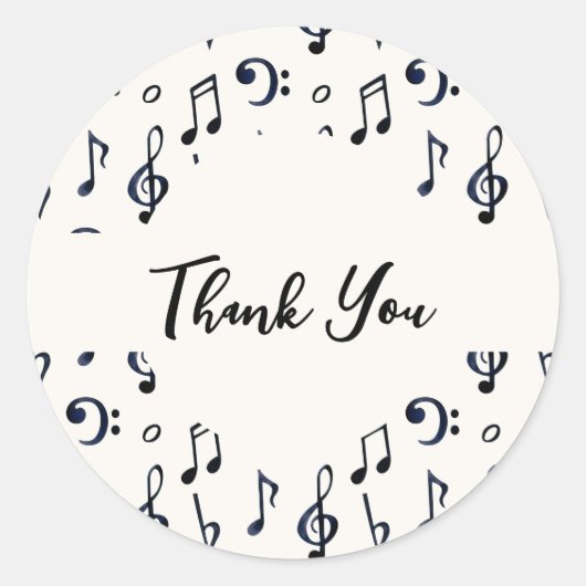 Sticker Rond Cute Musical Notes Motif Merci (Devant)