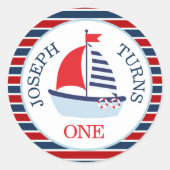 Sticker Rond Cute Nautical Sailboat Thème (Devant)