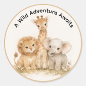 Sticker Rond Cute Neutral Safari Animals Lion Giraffe Elephant (Devant)