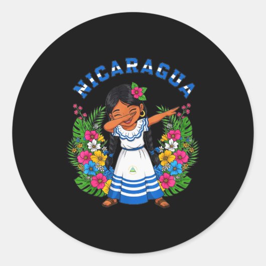 Sticker Rond Cute Nicaragua Girl Dabbing Traditional Dress With (Devant)