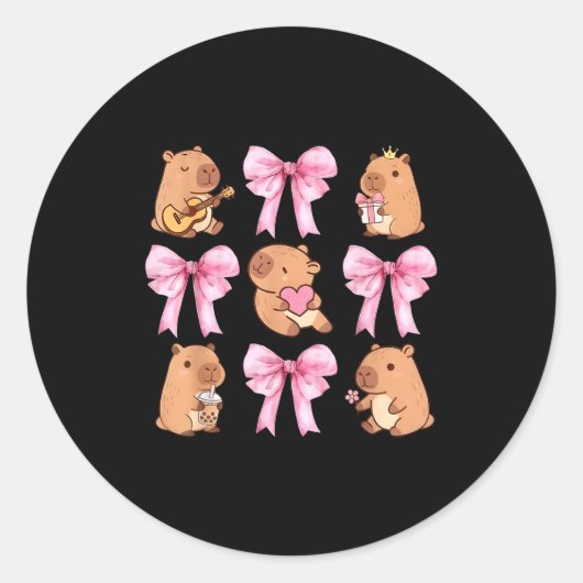 Sticker Rond Cute Nk Coquette Bow Kawaii Capybara Lover (Devant)