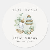Sticker Rond Cute Nursery Essential Baby shower vert feuille (Devant)