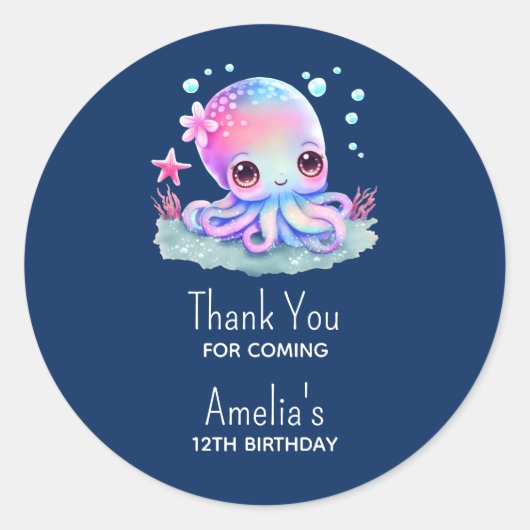 Sticker Rond Cute Octopus Sea Creator Anniversaire Merci (Devant)
