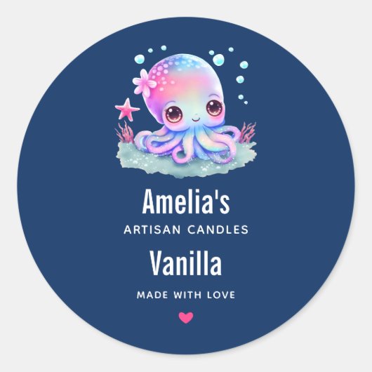 Sticker Rond Cute Octopus Sea Creator Candle Business (Devant)
