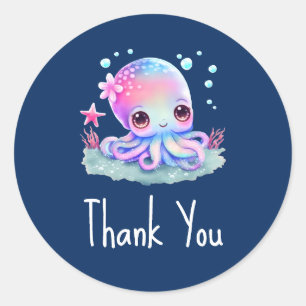 Sticker Rond Cute Octopus Sea Creator Merci