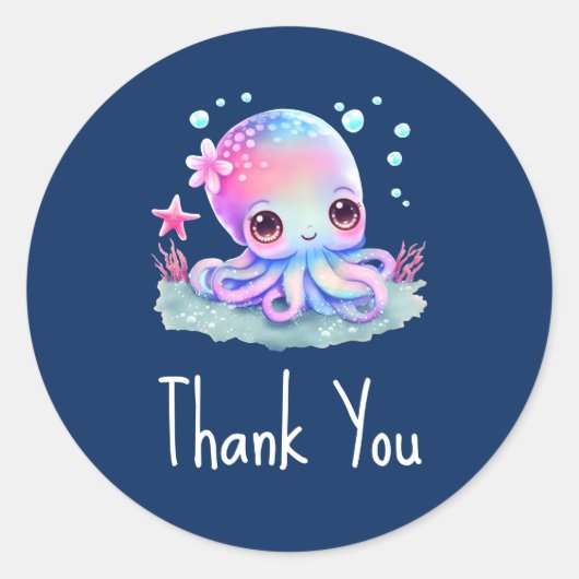 Sticker Rond Cute Octopus Sea Creator Merci (Devant)