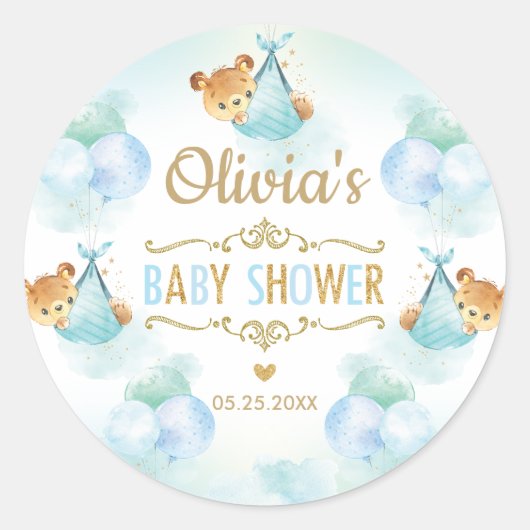 Sticker Rond Cute Oear Baby shower Garçon Merci Favor (Devant)