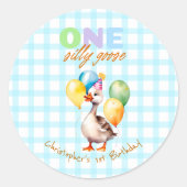 Sticker Rond Cute One Silly Goose Blue Boy 1er anniversaire (Devant)