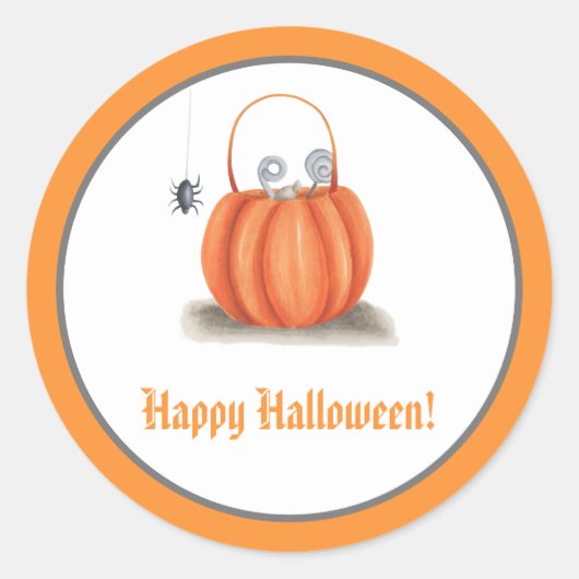 Sticker Rond Cute Orange Citrouille Trick ou Treat Halloween (Devant)