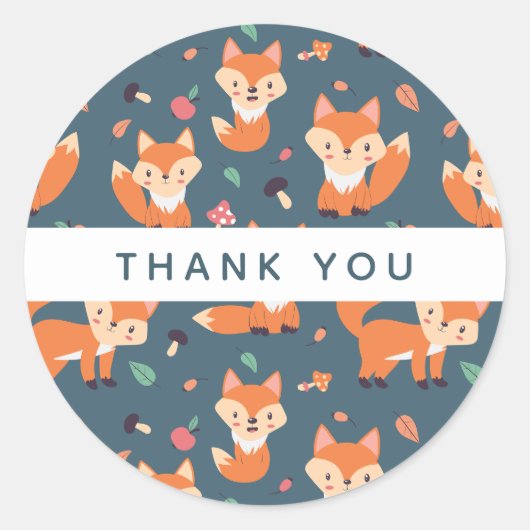 Sticker Rond Cute Orange Fox Motif animal Merci (Devant)