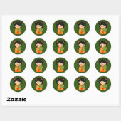 Sticker Rond Cute orange Kokeshi poupées japonaises (Feuille)