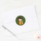 Sticker Rond Cute orange Kokeshi poupées japonaises (Enveloppe)