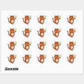 Sticker Rond Cute Orange Tabby Chat Boire Vin Cartoon (Feuille)