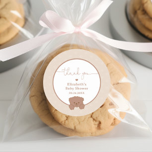 Sticker Rond Cute Ours En Teddy Minimaliste Baby shower Merci