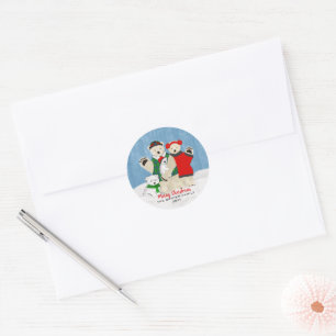 Sticker Rond Cute Ours Polaire Famille Agiter Joyeux Noël