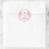Sticker Rond Cute Ours Polaire sur Rose, Ajouter un nom (Sac)