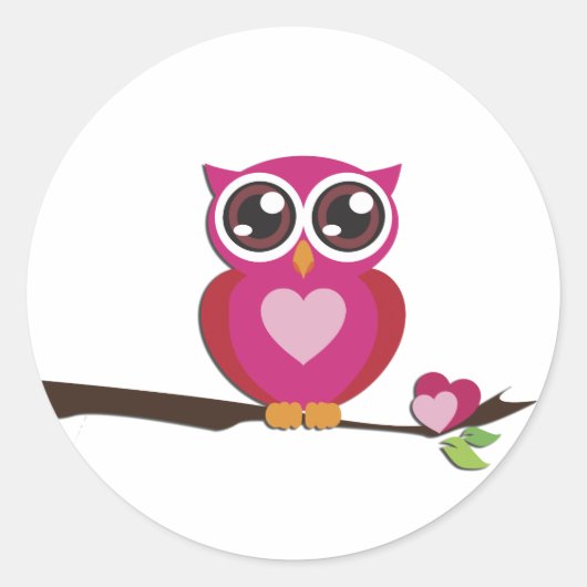 Sticker Rond Cute Owl Love Hearts Girly Retro (Devant)
