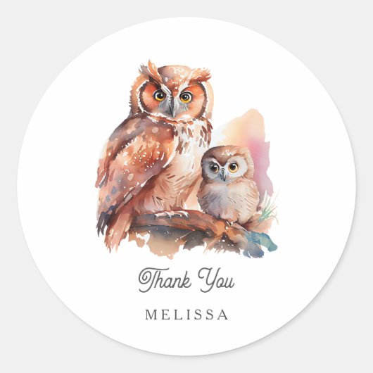 Sticker Rond Cute Owl Merci (Devant)