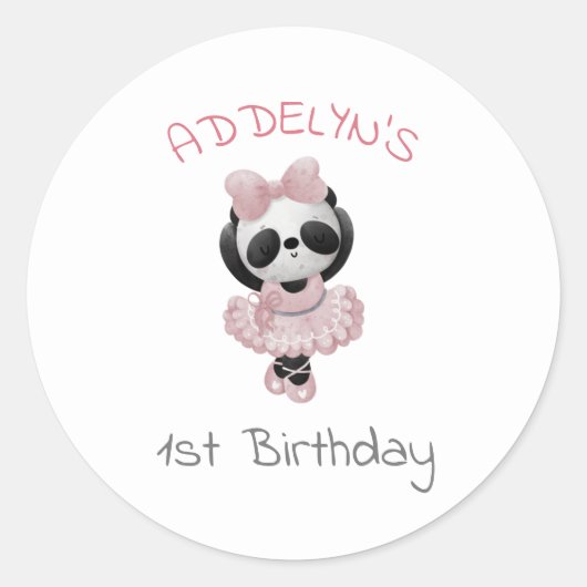 Sticker Rond Cute Panda Bear Ballerina 1er anniversaire de l'en (Devant)