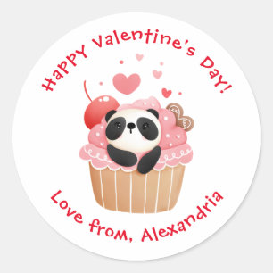 Sticker Rond Cute Panda dans Cupcake Custom Kids Saint-Valentin