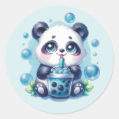 Sticker Rond Cute Panda et Blue Boba Bubble Tea (Devant)