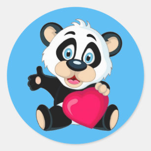 Sticker Rond Cute Panda Ours au coeur